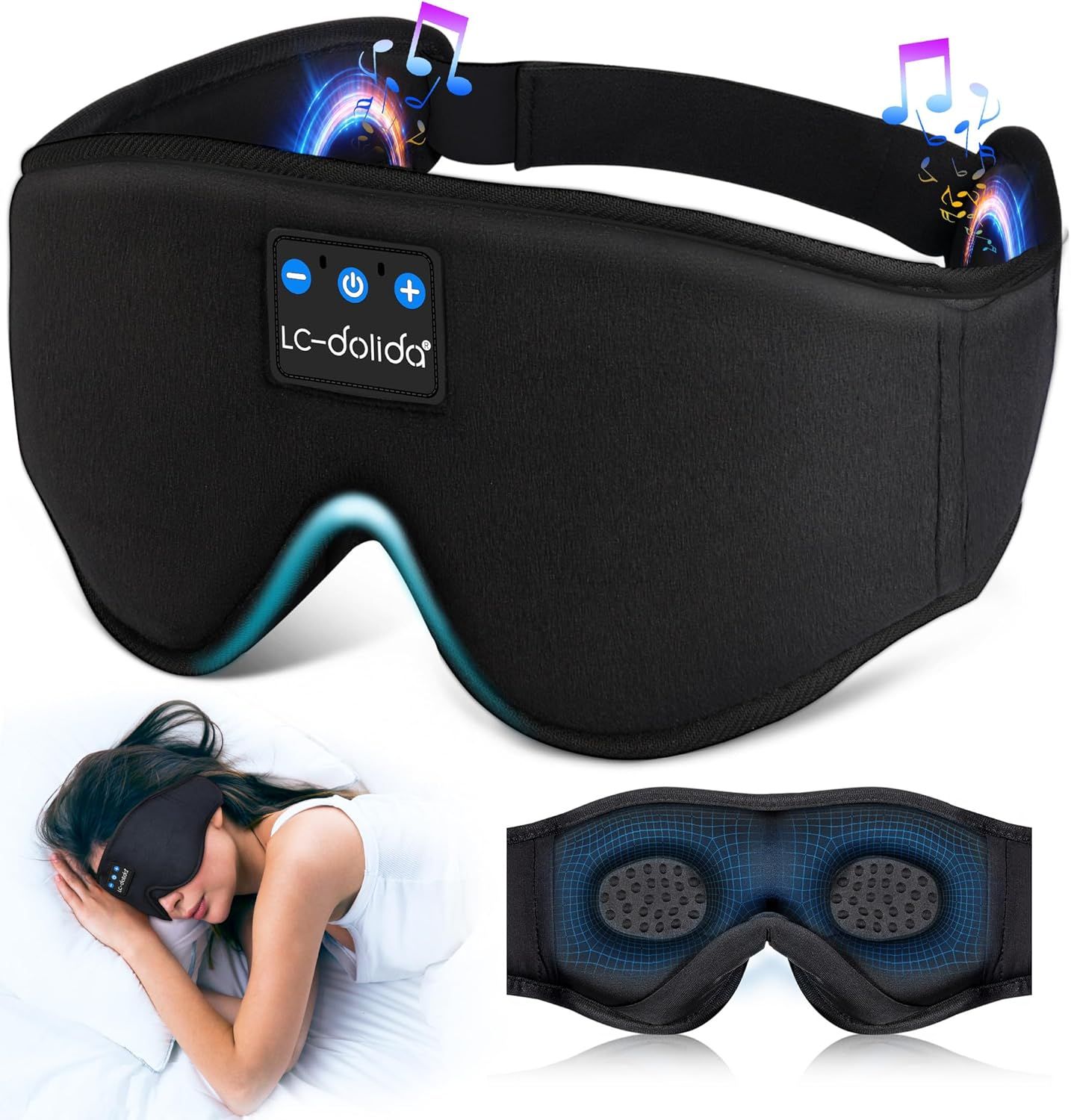 LC-dolida Sleep Headphones, 3D Sleep Mask Bluetooth Wireless Music Eye Mask, Sleeping Headphones ... | Amazon (US)