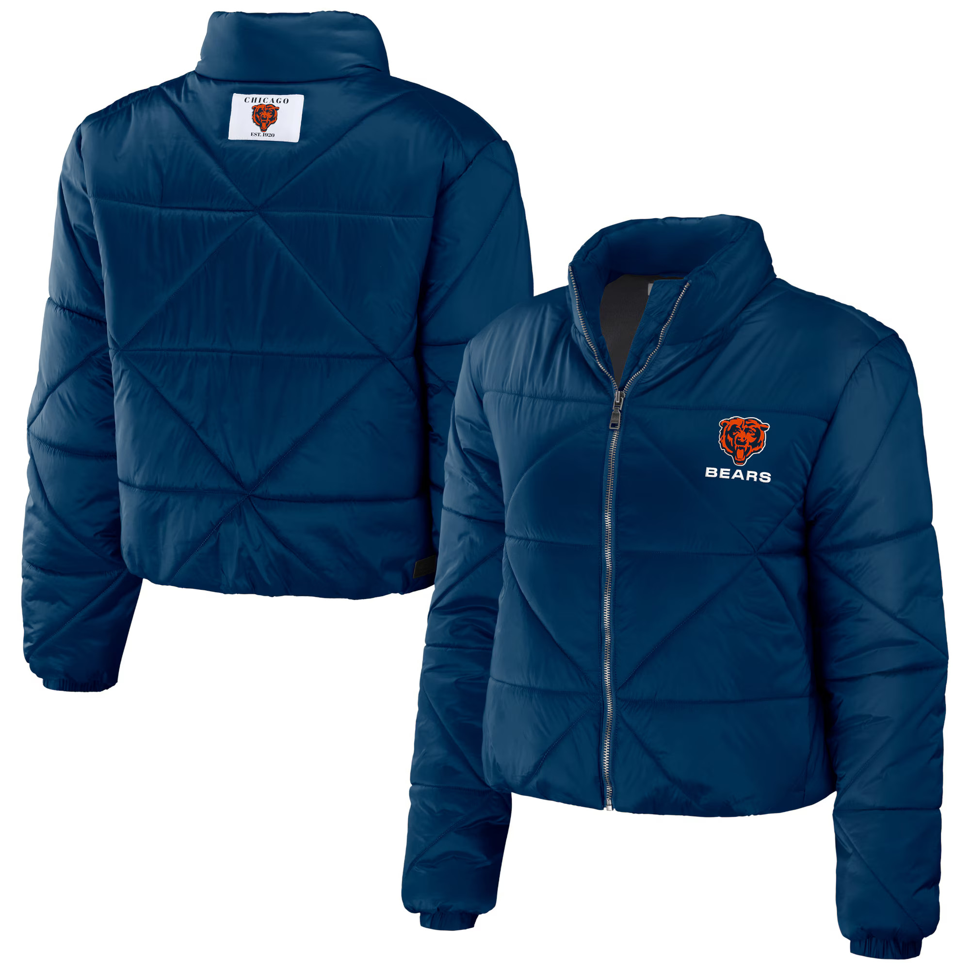 Women's Chicago Bears  WEAR by Erin Andrews Navy Cropped Puffer Full-Zip Jacket | NFL Shop