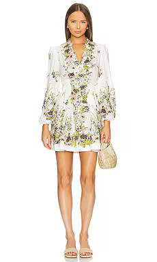 Zimmermann Halliday Plunge Mini Dress in Cream Multi Floral from Revolve.com | Revolve Clothing (Global)