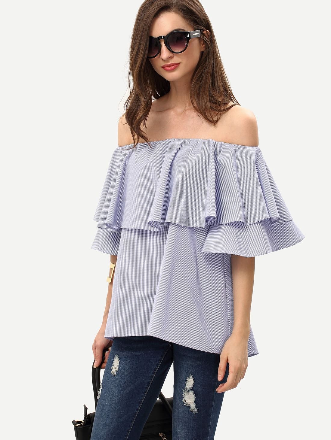 Flounce Layered Neckline Bell Sleeve Blouse | SHEIN