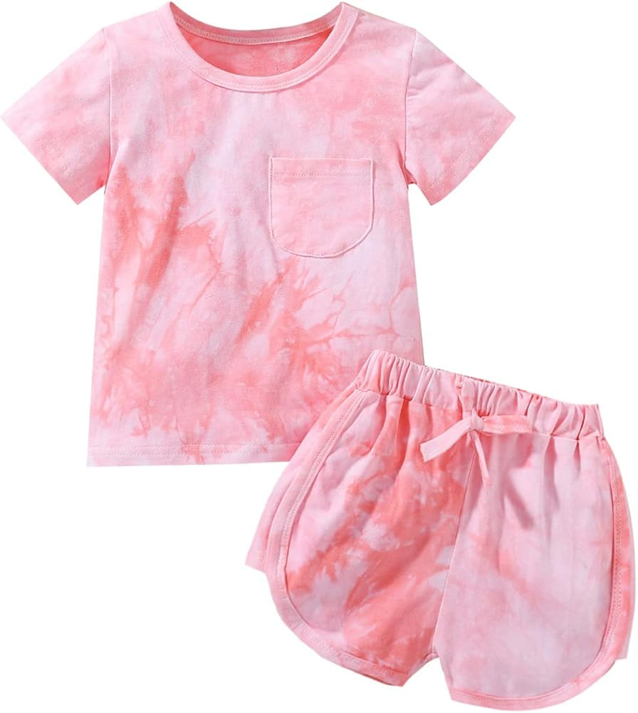 Toddler Baby Girls Outfits Short Sleeve T-Shirt and Shorts Suit 2Pcs Summer Clothes Set | Amazon (US)
