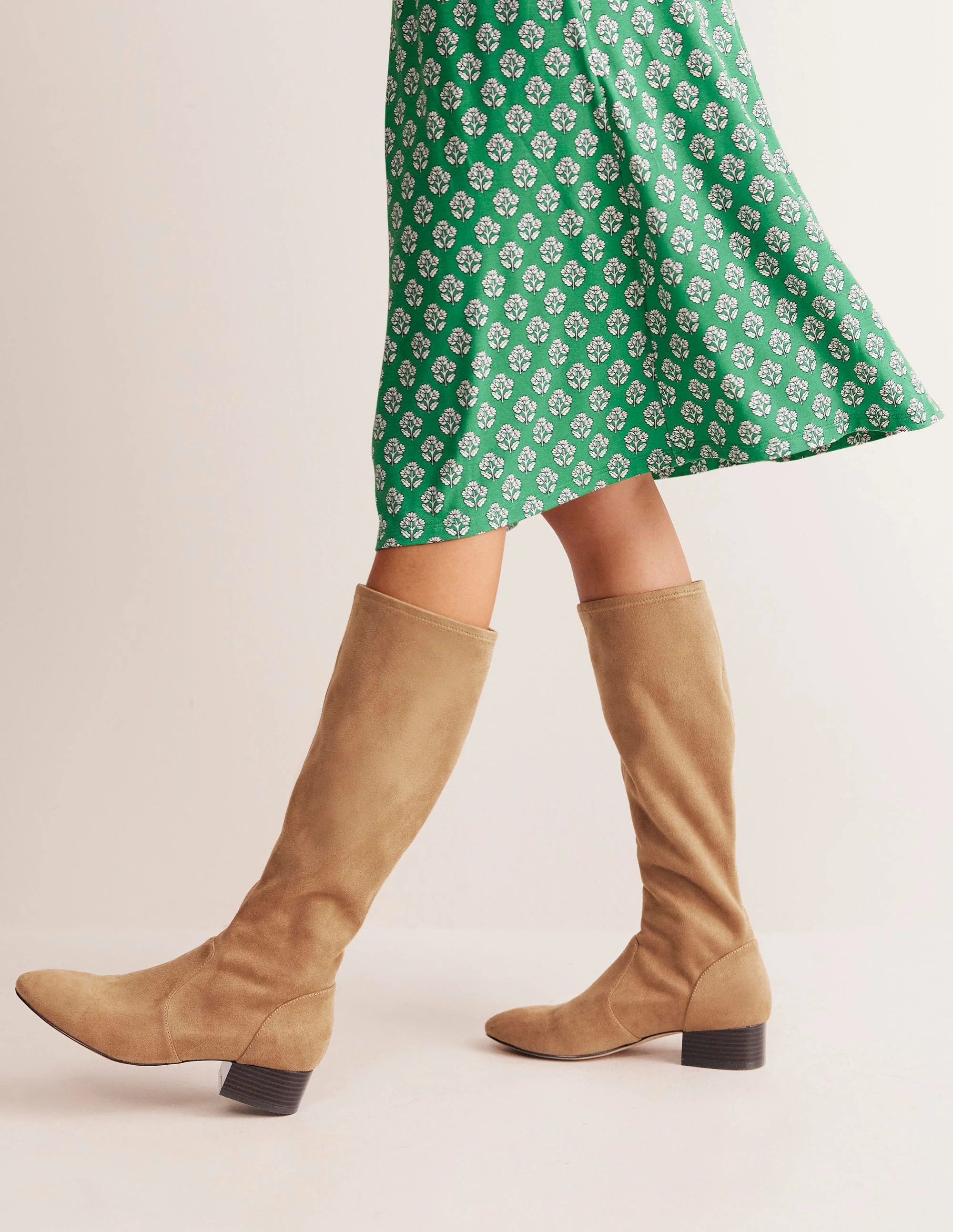 Flat Stretch Knee Boots-Acorn | Boden UK