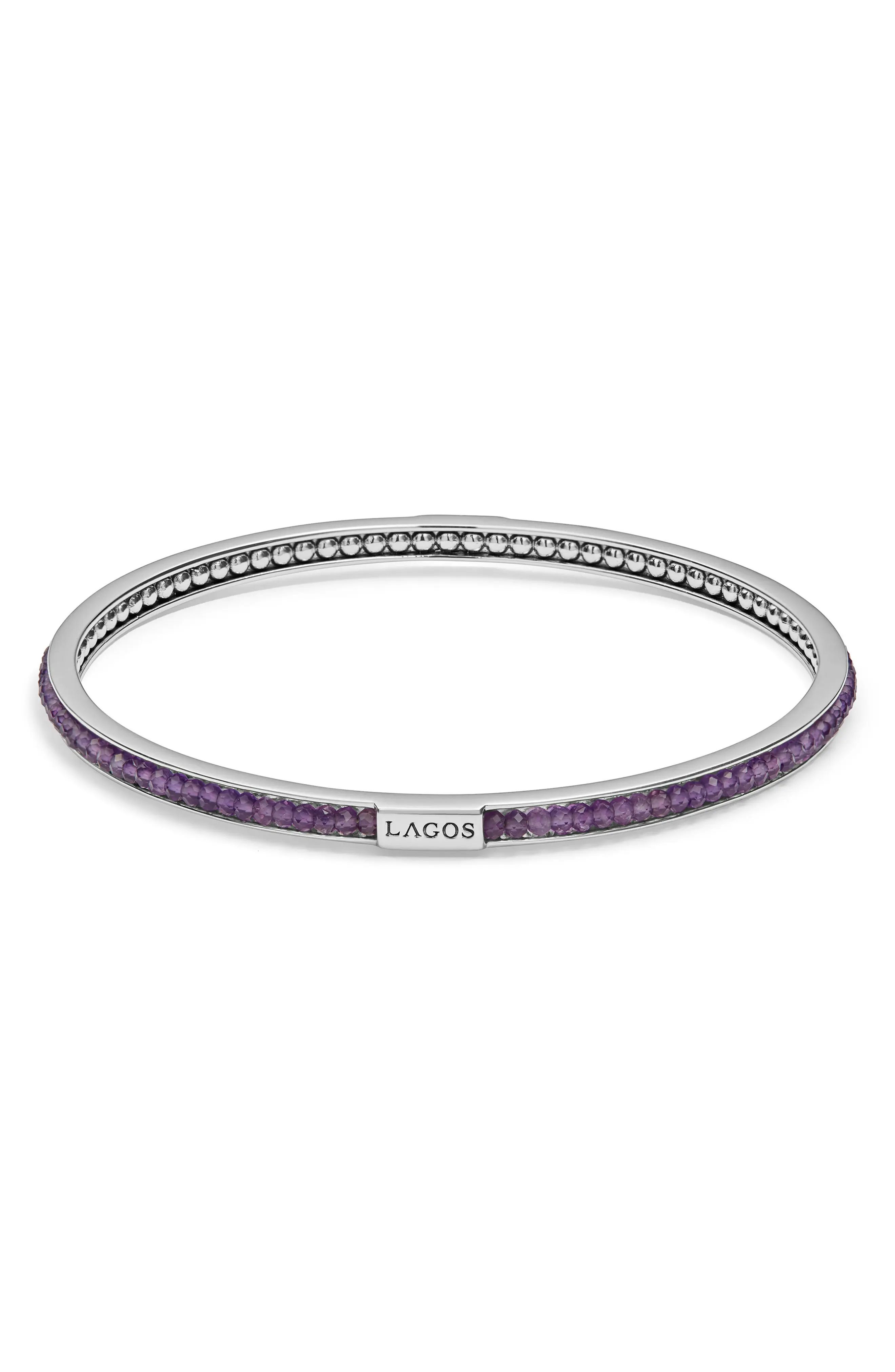 LAGOS Caviar Icon Beaded Bangle Bracelet, Size Medium in Silver/Amethyst at Nordstrom | Nordstrom