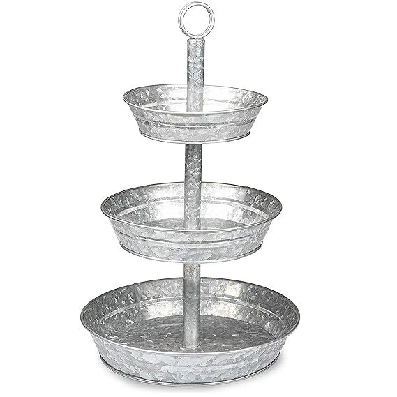 Galvanized Three Tiered Serving Stand - 3 Tier Metal Tray Platter for Cake, Dessert, Shrimp, Appe... | Amazon (US)