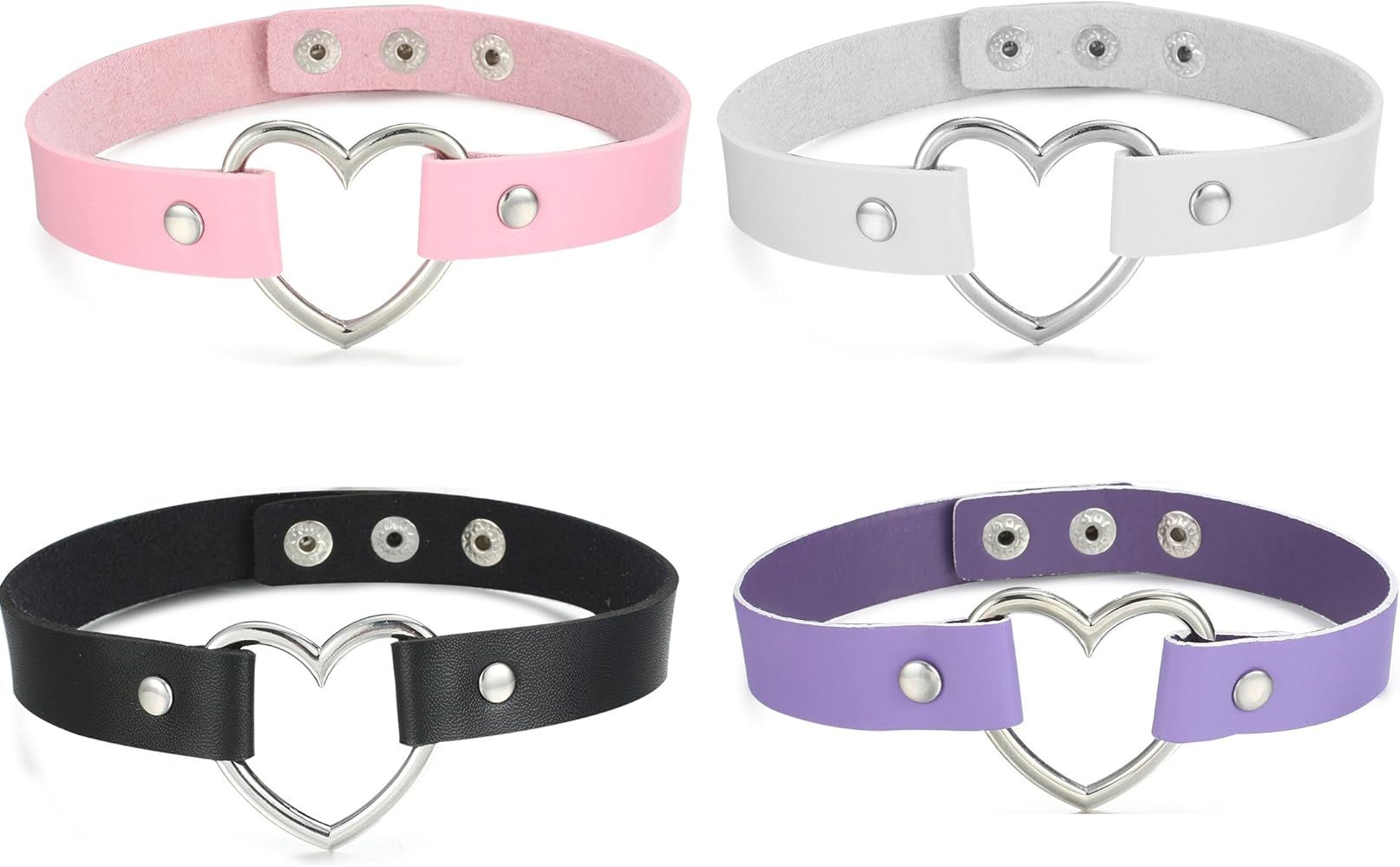 FIBO STEEL 1-4 Pcs Womens Leather Necklace Choker Necklace Heart Punk Goth Emo Style Adjustable | Amazon (US)