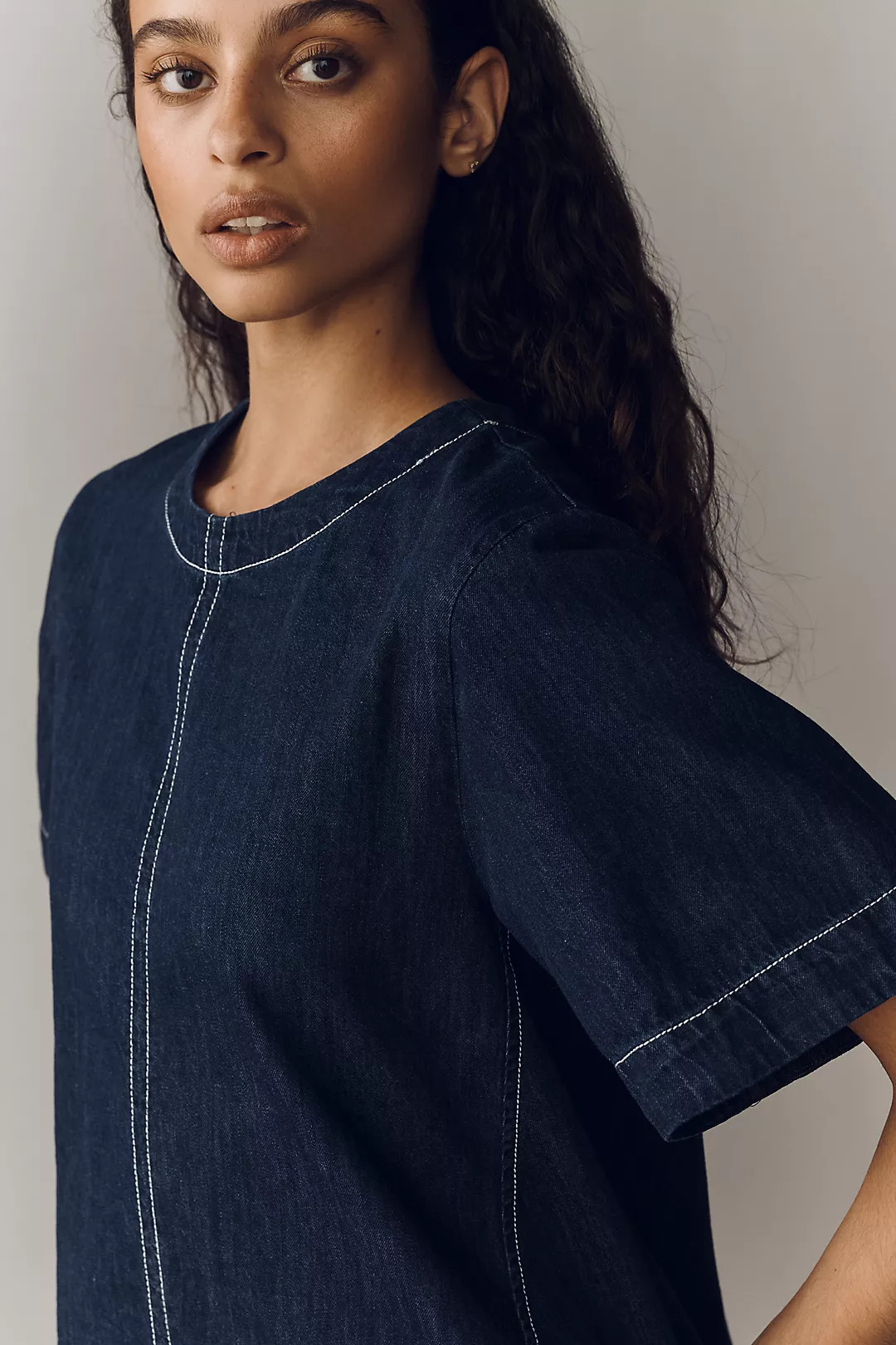 The Emmy Denim Short-Sleeve Swing Blouse by Maeve | Anthropologie (US)