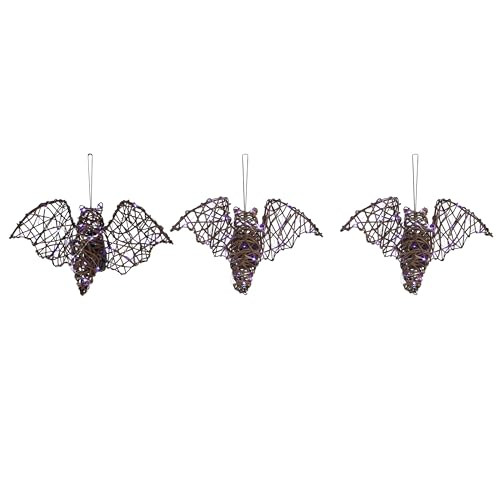 Haunted Hill Farm Set of 3 Battery-Operated Rattan Bats with Hanging Loops, Purple Lights, and Timer, Rustic Modern Farmhouse Halloween Decorations for Indoor or Outdoor Display | Amazon (US)