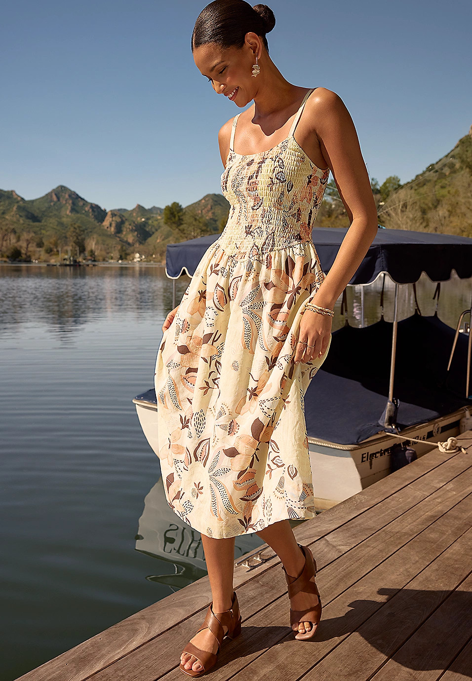 Bare Floral Smocked Midi Dress | Maurices