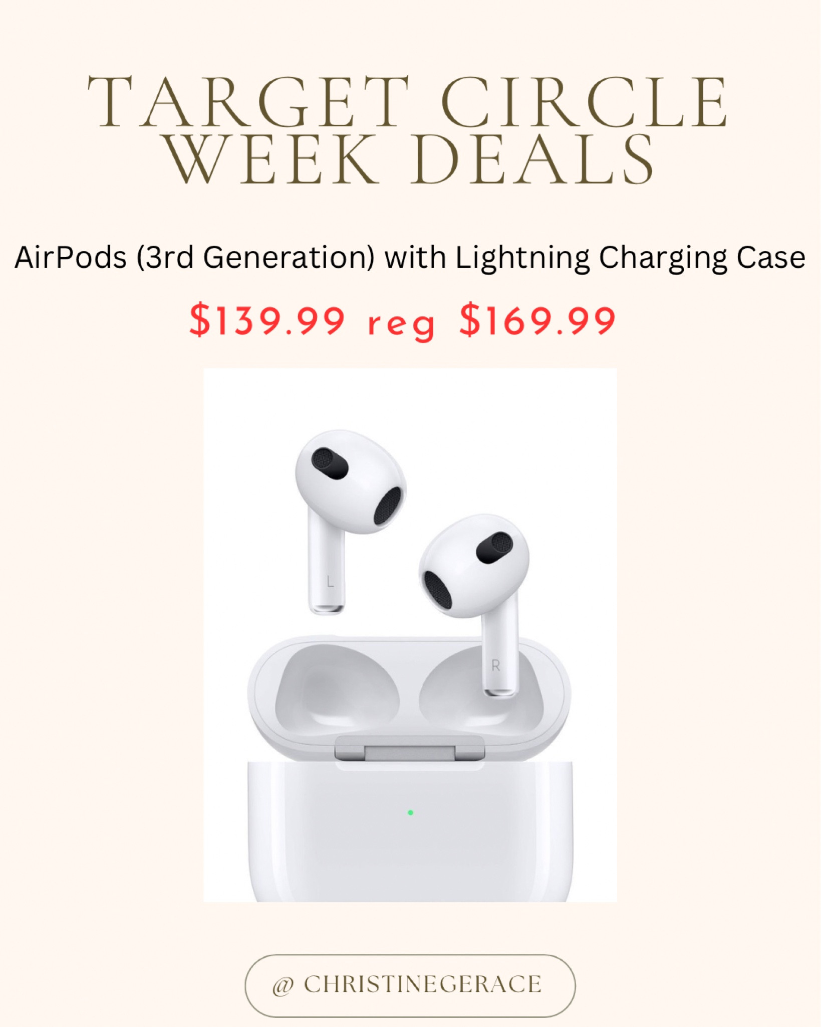 Target circle week sales!! AirPods (3rd Generation) with Lightning Charging Case

#LTKSummerSales #LTKActive #LTKSaleAlert