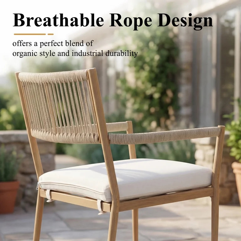 Dayalane Outdoor Dining Chairs Set of 2, Rope Rattan Patio Chairs with Cushions & Armrests, Weath... | Walmart (US)