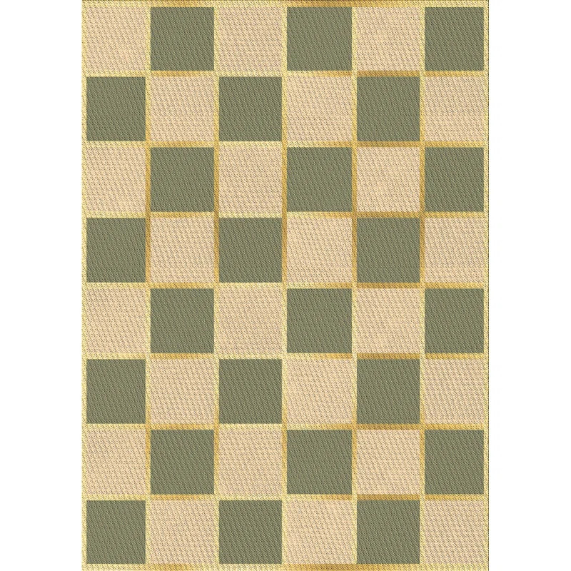 Checkered Wool Area Rug in Green/Ivory | Wayfair North America