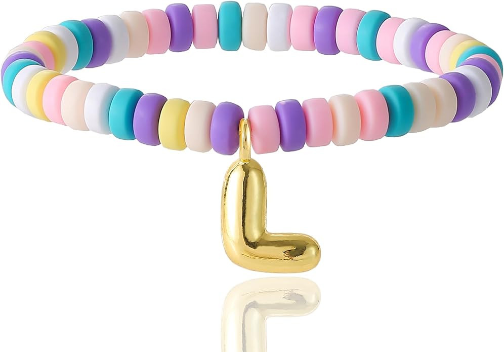 CCINPPY Colorful Beaded Initial Bracelets for Women Trendy, Cute Stretch Gold Letter Charm Bracel... | Amazon (US)