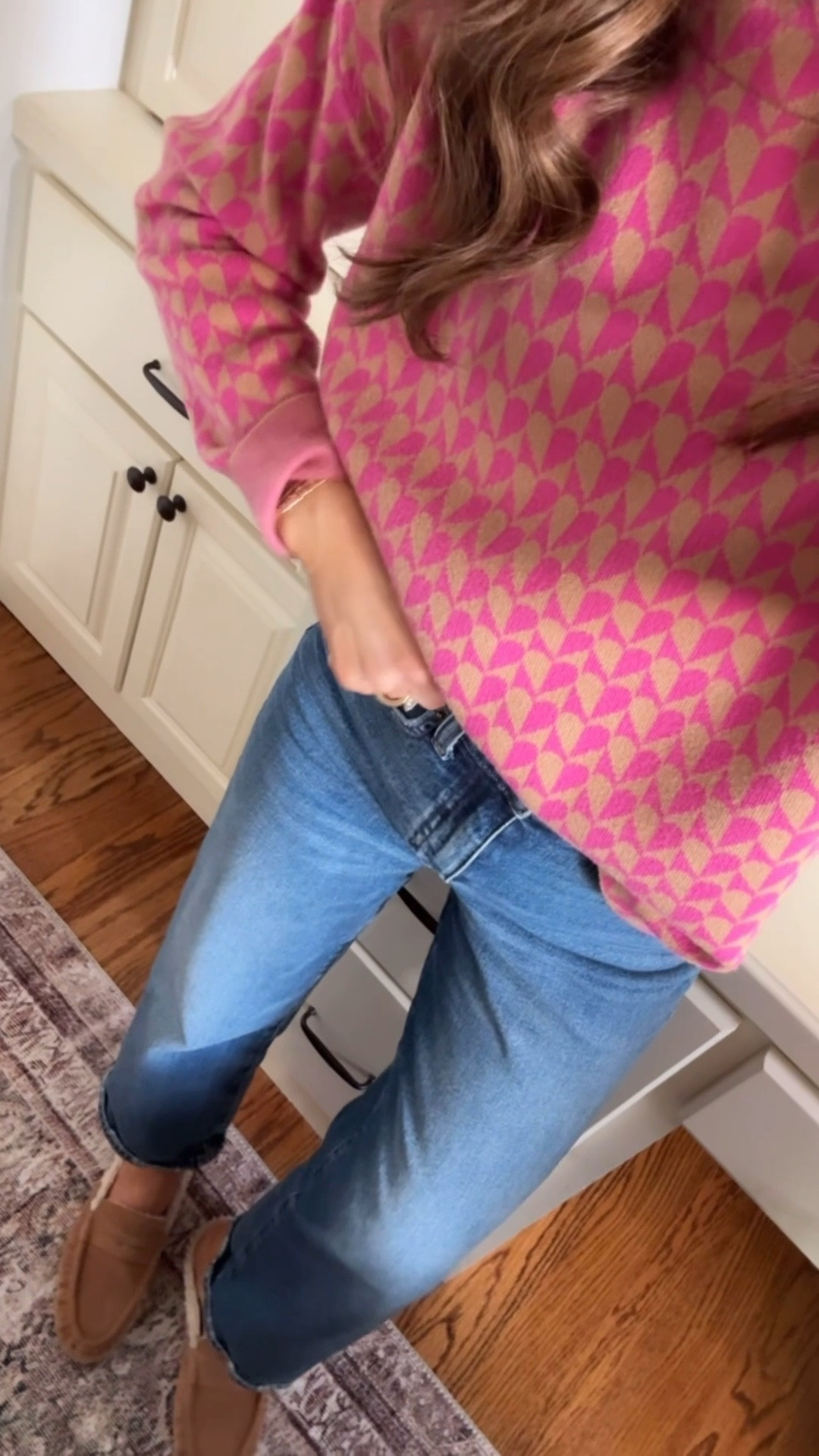 Today’s outfit. Casual and comfortable. Sherpa lined loafer mules. Straight leg denim. 
Sweater XS. Denim down 1 size. Loafers TTS.

#LTKootd #LTKSeasonal #LTKOver40