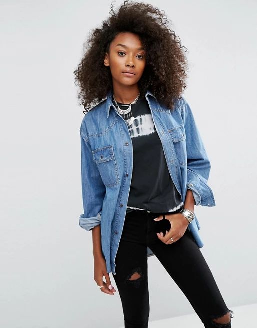 ASOS Denim Boyfriend Shirt in Anouki Mid Stonewash Blue | ASOS US