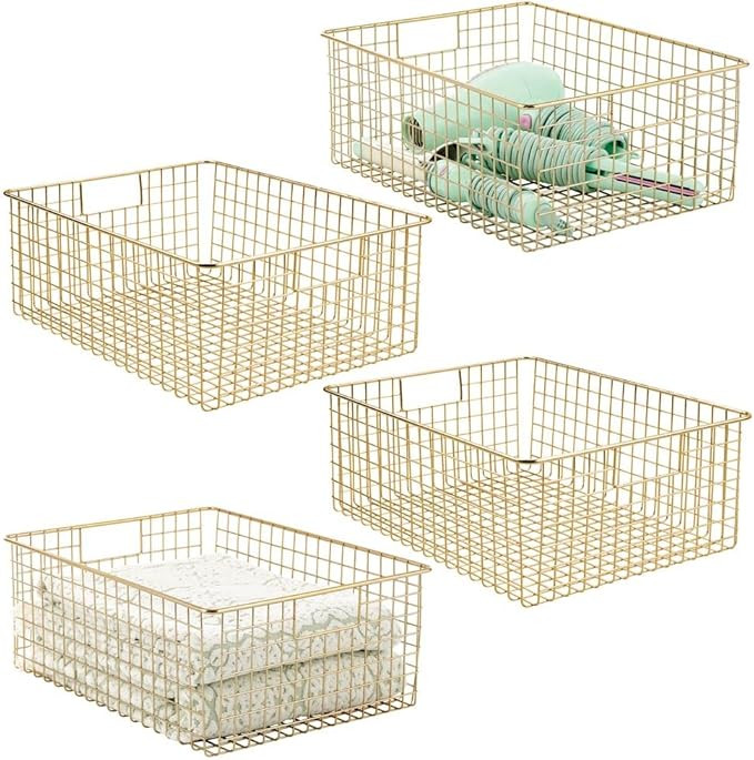 mDesign Metal Wire Bathroom Storage Basket Organizer with Handles - Organize Master/Guest Bathroo... | Amazon (US)