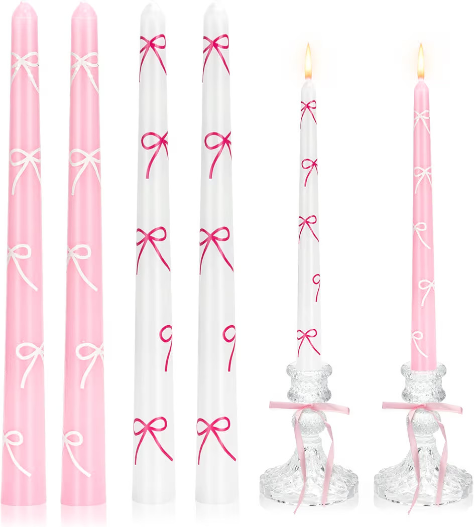 Stylor Valentine's Coquette Bow Taper Candles 4 Pcs - Cutecore Aesthetic 10 Inch Pink Candles wit... | Amazon (US)