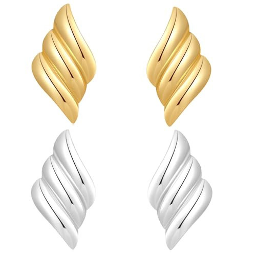 POVIK Gold Wings Earrings for Women Chunky Gold Wings Earrings Textured Stud Earrings Vintage Large Gold Geometric Earrings Jewelry Gift for Her | Amazon (US)