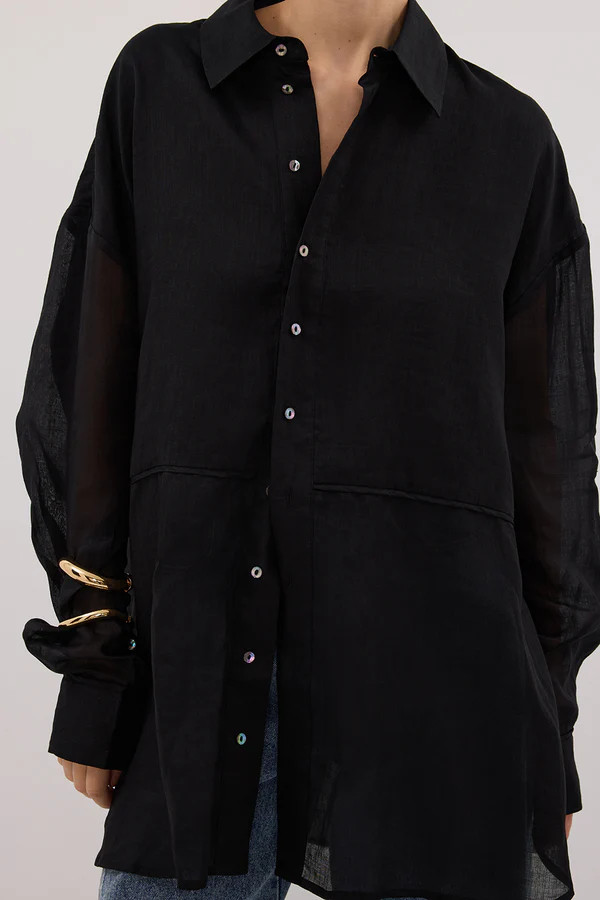 GIGI BLACK RAMIE LONG SLEEVE SHIRT | DISSH