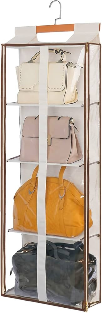 KMOTASUO Clear Hanging Handbag Storage Organizer with Zippers, Easy Access Purse Storage Holder O... | Amazon (US)