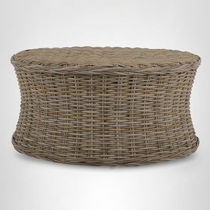 SAFAVIEH Home Collection Ruxton Natural Rattan Round Coffee Table Ottoman | Amazon (US)
