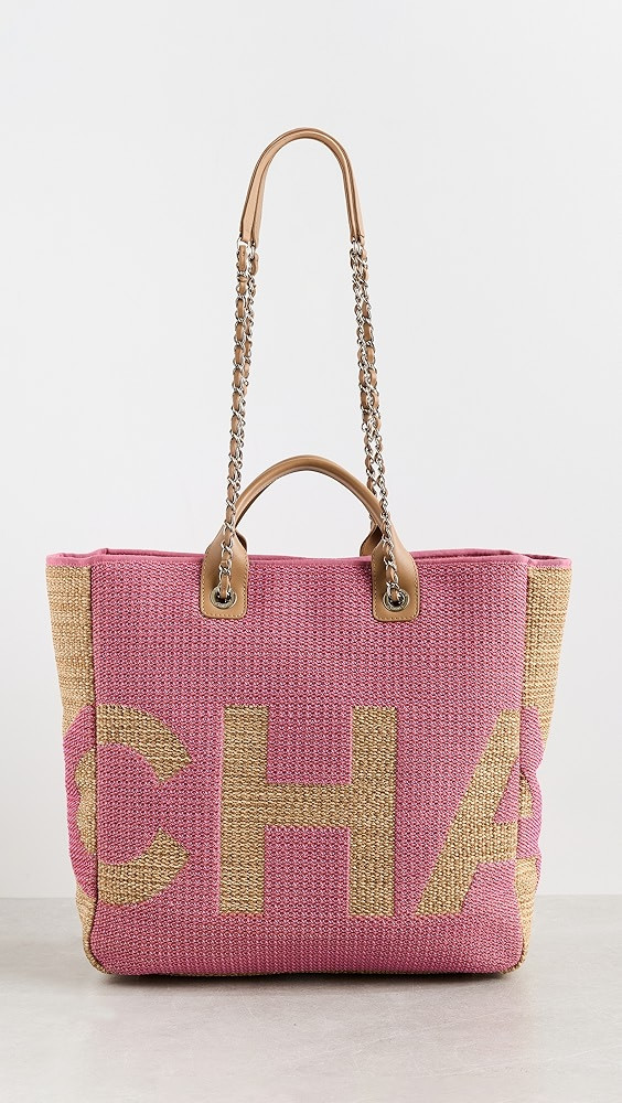 What Goes Around Comes Around Chanel Pink Raffia Large Shopping Tote | Shopbop | Shopbop