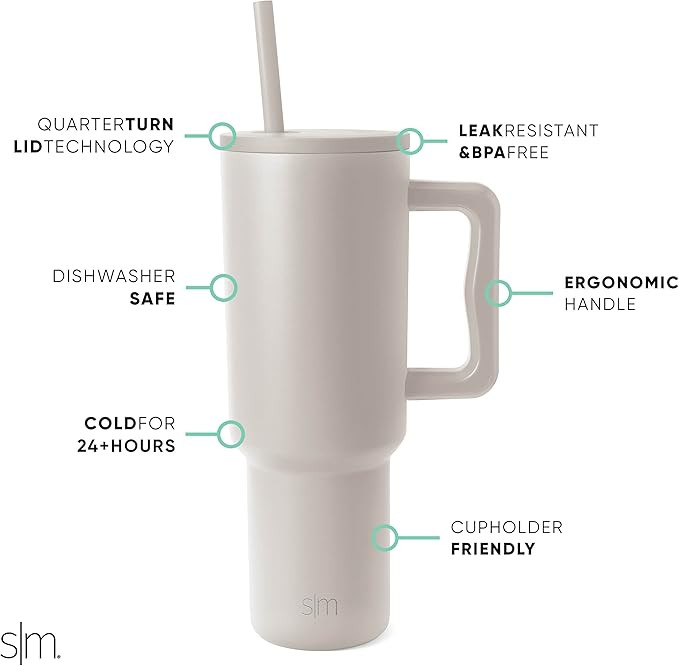 Simple Modern 40 oz Trek Tumbler with Handle and Straw Lid | Cup Holder Friendly Insulated Stainl... | Amazon (US)