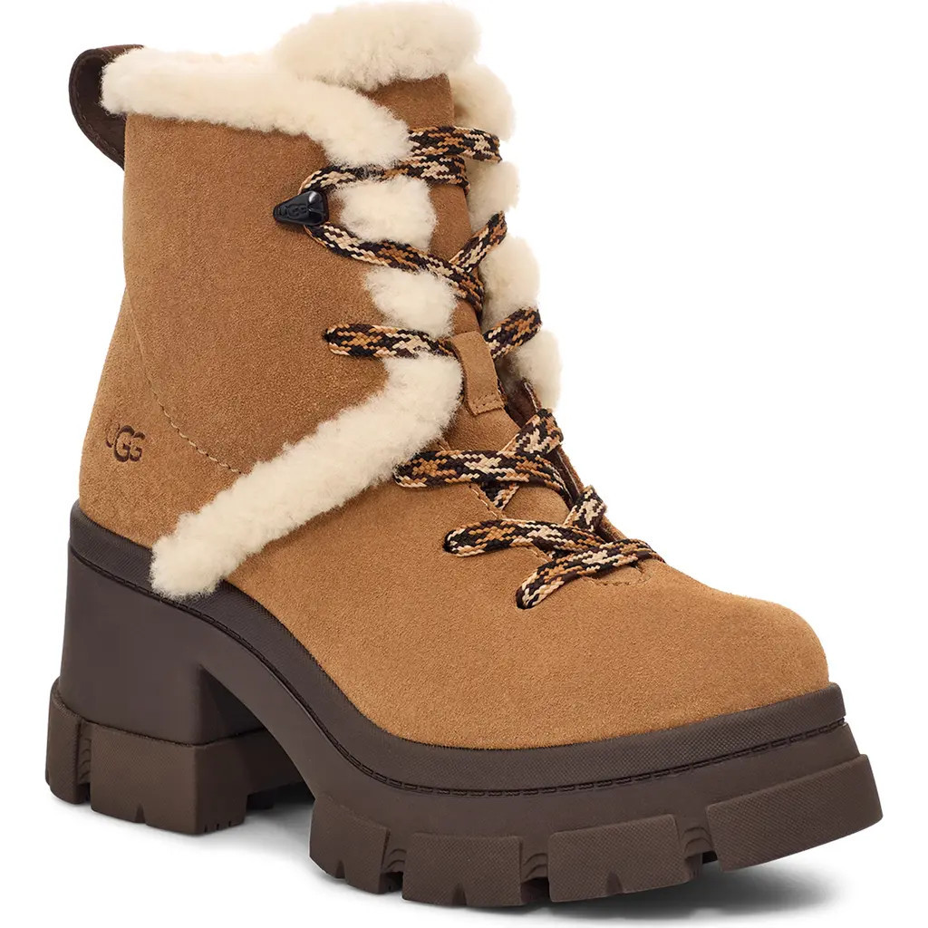 UGG(r) Brooklyn Water Resistant Hiker Boot with Genuine Shearling Trim in Chestnut at Nordstrom, Size 5.5 | Nordstrom