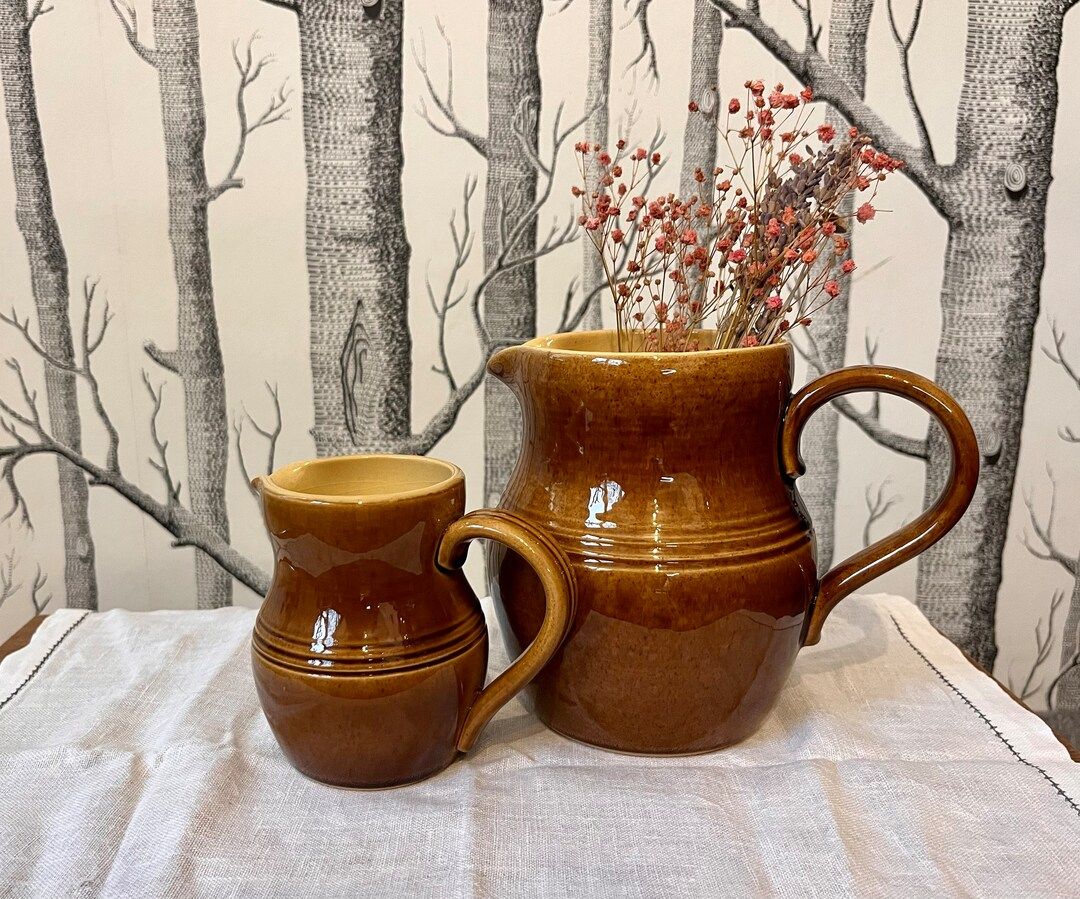 Two rustic glazed brown jugs | Etsy (UK)