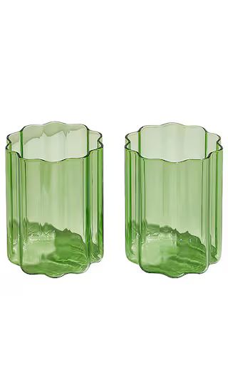 Wave Glasses Set of 2 in Green | Revolve Clothing (Global)