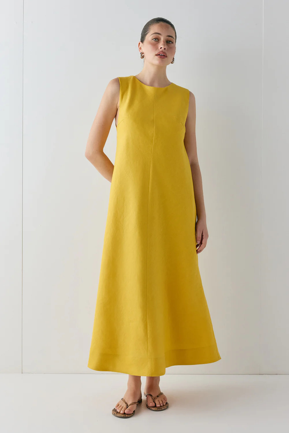 Marina Linen Midi Dress Mustard | VRG Grl