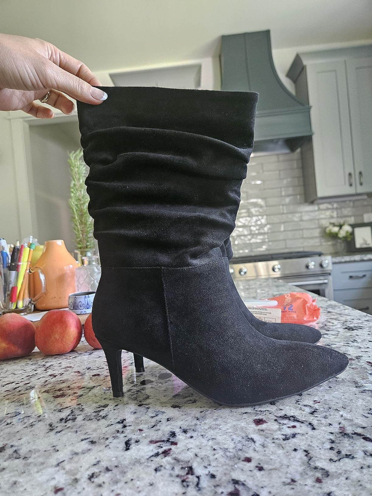 JOY IN LOVE Women's Low Heel Boots, Mid-Calf High Wrinkled Slouchy Boots | Amazon (US)