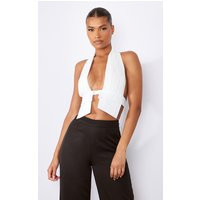 White Shirt Cuff Halter Open Back Crop Top | PrettyLittleThing CAN