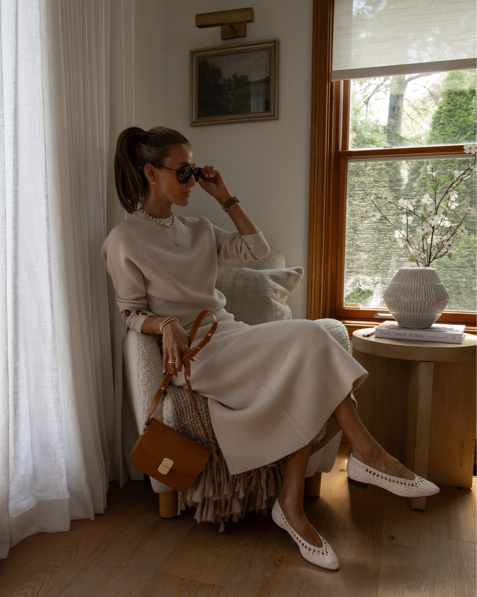 Sezane knitwear, crew neck sweater with button sleeve details and midi knit skirt with elastic waist, soft non-itchy fabric bits fit tts/xs 
Bag and ballerina flats also linked! 

#LTKshoecrush #LTKstyletip #LTKitbag