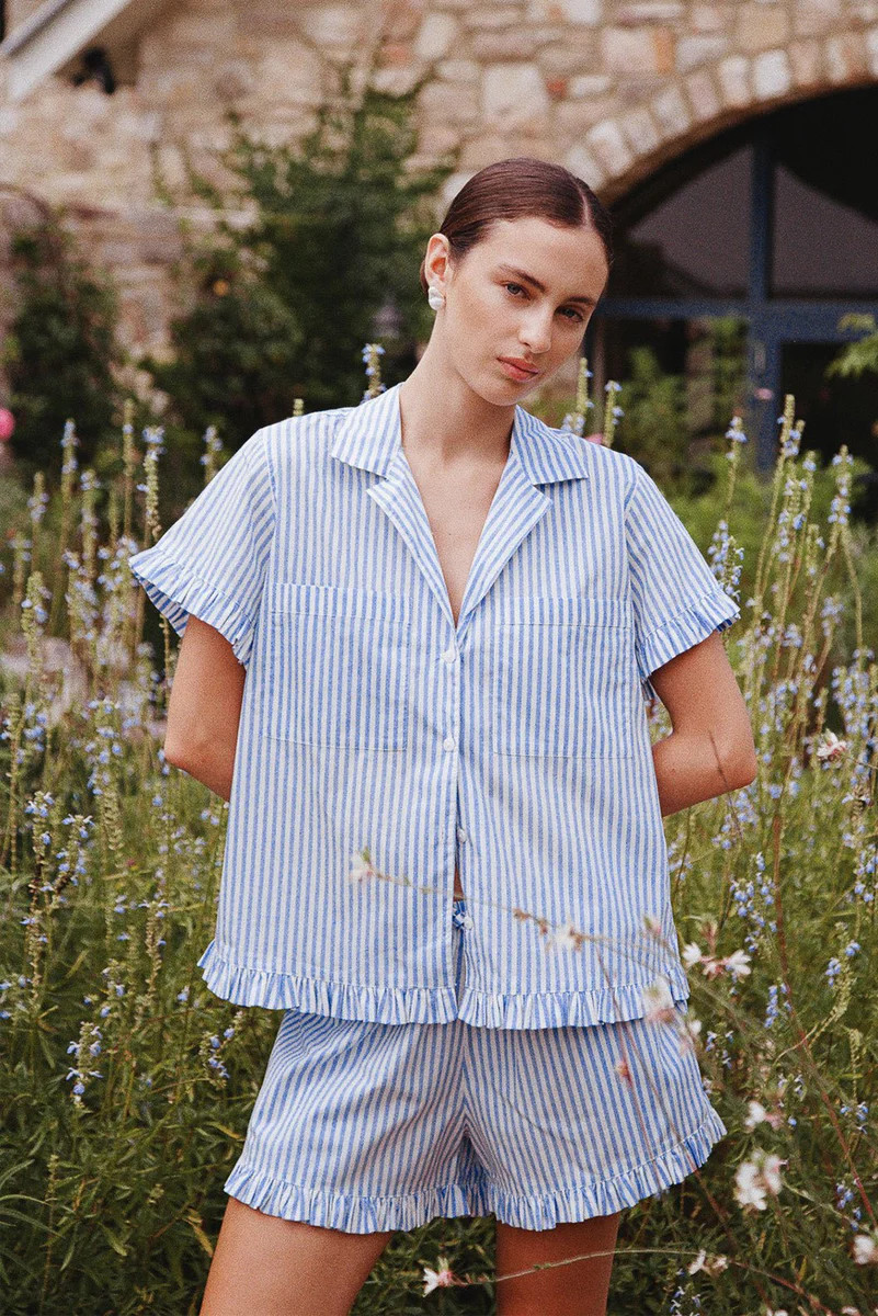 Felicity Frill Set - Pinstripe Blue | Piyama
