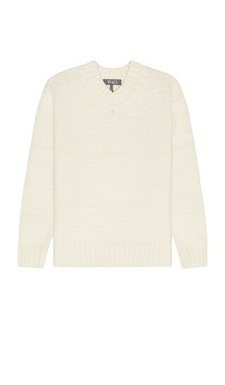 WAO Slub Yarn V-neck Sweater in Cream. - size M | Revolve Clothing (Global)