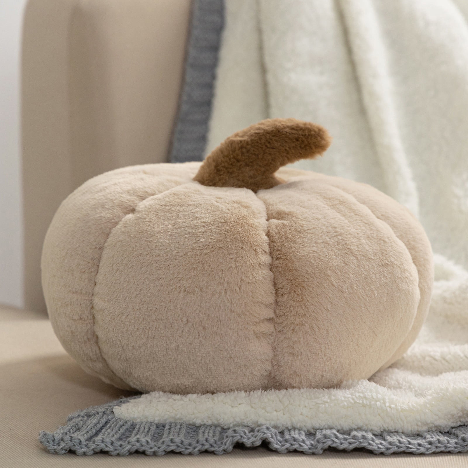 Halloween Cute 3D Pumpkin Shaped Throw Pillow for Halloween Decorative, 6" x 12", Beige, 1 Pack | Walmart (US)
