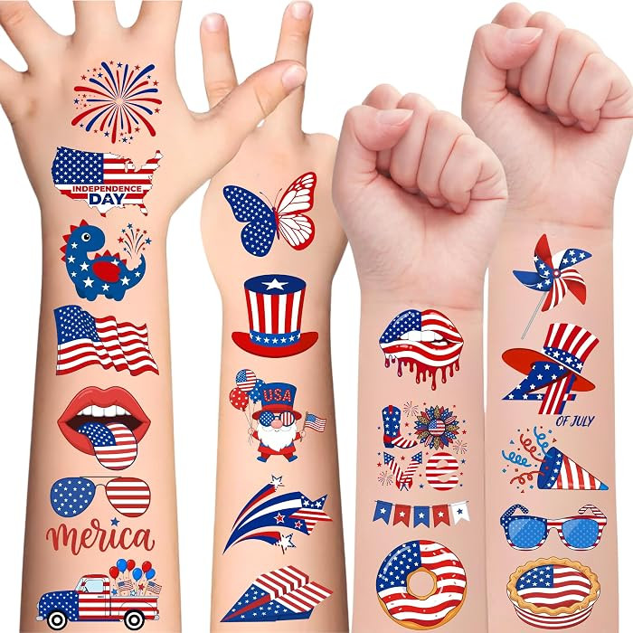 105PCS 4th of Temporary Tattoos - USA stickers Fourth of July Party Favors Supplies Decorations Patriotic Accessories Memorial Labor Independence Day Red White Blue American Flag | Amazon (US)