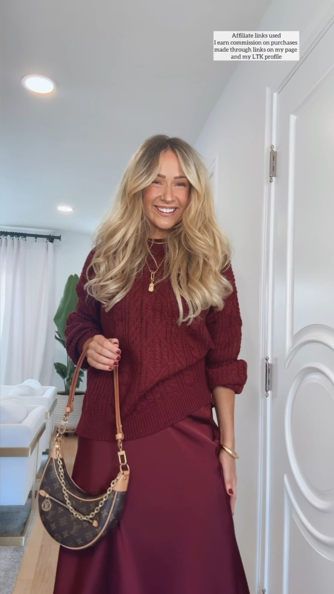 Elevated casual winter outfits

Amazon burgundy sweater
Burgundy midi skirt slip skirt
Brown boots
Cute casual outfits
Winter fashion
Brunch outfit 