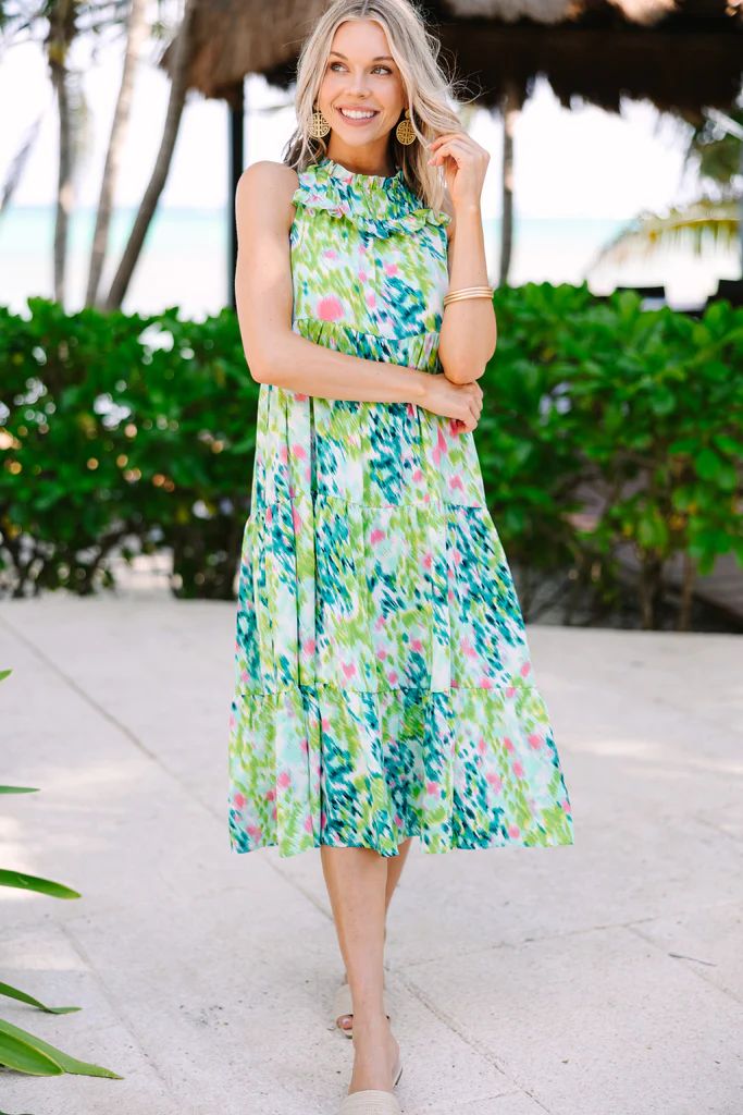 Better With You Green Abstract Midi dress | The Mint Julep Boutique