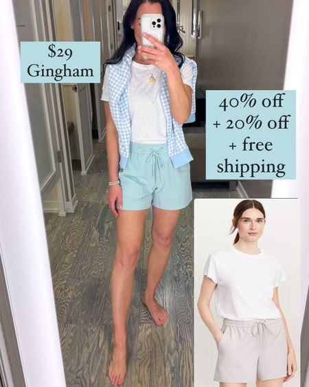Last day for this sale!! 40% off + an additional 20% off these shorts (both colors) and this simple white tee. And they ship for free! Use code OMG.

*NOTE: Shorts are a bit sheer, so I recommend wearing neutral undies (they will just look like they’re built-in). 

And this is also the last day to get my favorite blue gingham sweatshirt for only $29! 

Sizing:
Sweatshirt (draped) fits TTS. If between sizes, I would size up. I’m wearing a S.
Shorts fit TTS, if between sizes I would size down. I’m wearing XS.
White Tee fits TTS, I’m wearing S.
Floral tee runs a little big, I sized down to an XS. 

Casual style, casual outfit, casual ootd, sale alert, mom style, activewear, athleisure wear, Loft, Draper James 

#LTKsalealert #LTKSeasonal #LTKfindsunder50