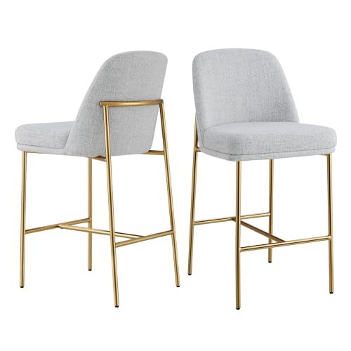 CHITA Counter Height Bar Stools Set of 2, FSC Certified Metal Barstools for Kitchen Island, 27" H Seat Height, Fabric, Light Grey (Multi-Colored) | Amazon (US)