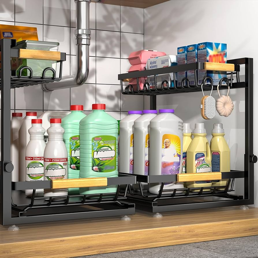 2 Pack Under Sink Organizer, Height Adjustable 2 Tier Under Sink Organizer Kitchen, Multi-Purpose... | Amazon (CA)