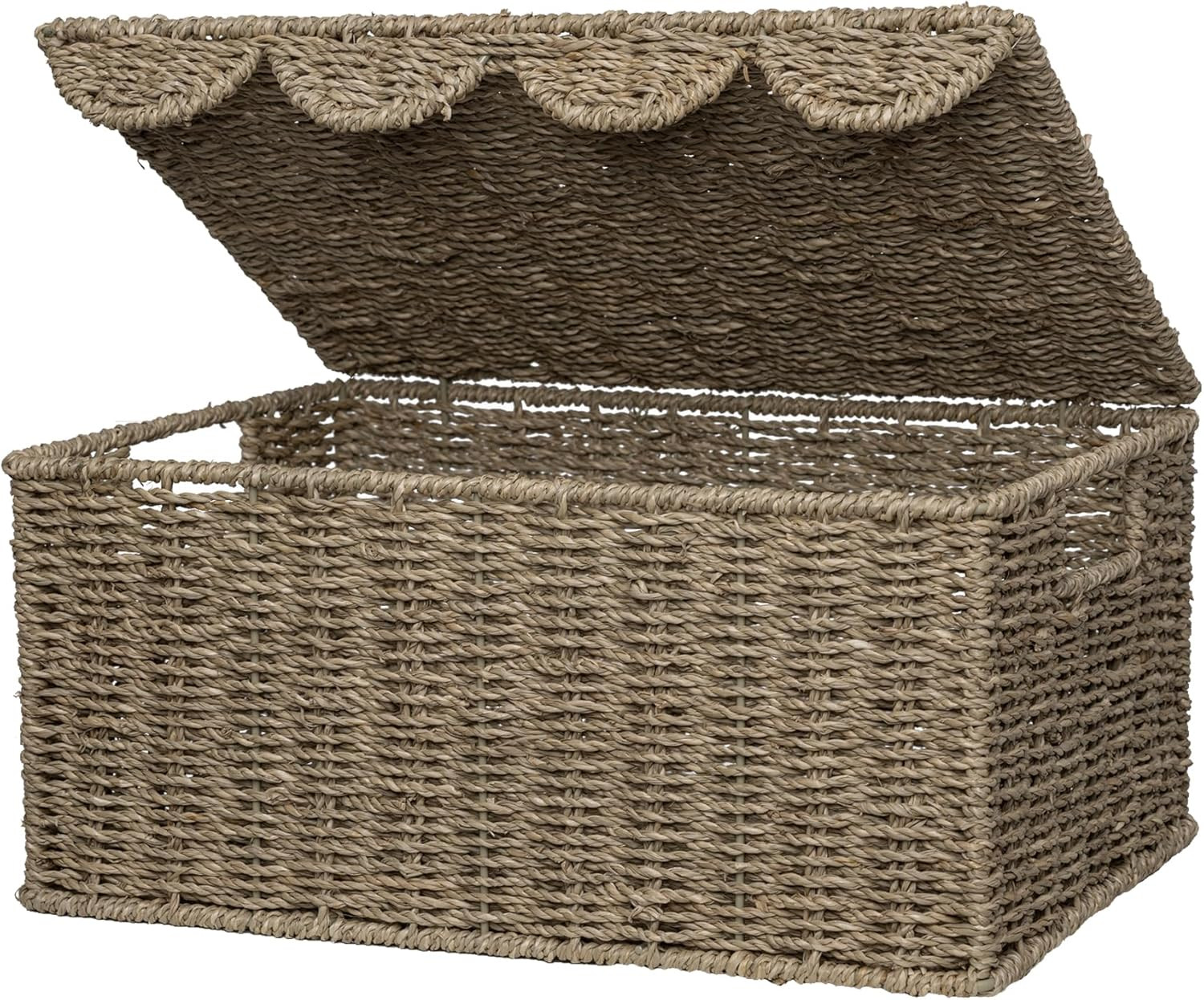 StorageWorks Wicker Storage Basket with Scalloped Edge Lid, Wicker Basket with Built-in Handles, ... | Amazon (US)