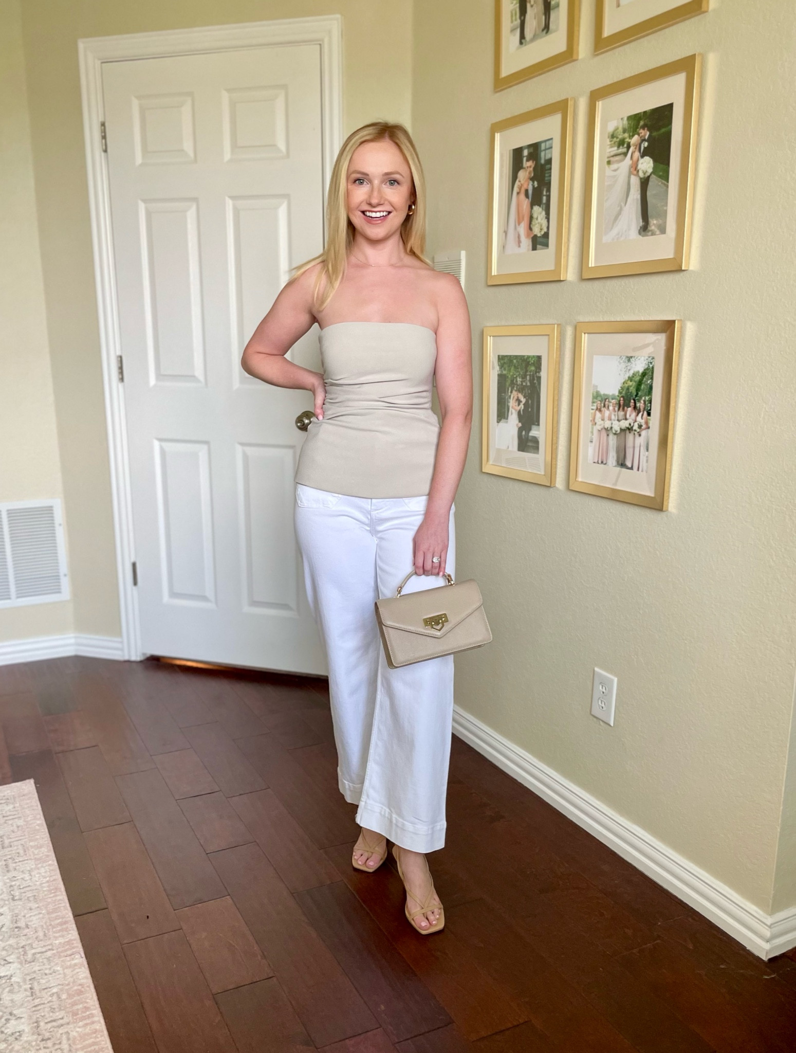 Wearing an XS in top and 26 in jeans | strapless top, neutral top, white jeans, wide leg jeans 

#LTKStyleTip #LTKSeasonal #LTKFindsUnder100