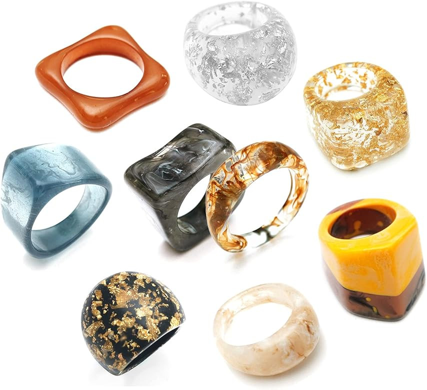 GRHOSE Resin Chunky Rings Acrylic Resin Rings Wide Thick Dome Knuckle Finger Stackable Joint Ring... | Amazon (US)