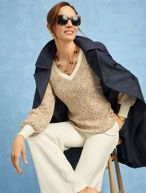 V-Neck Sweater - Mini Leopard | Talbots