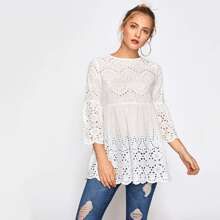 Eyelet Embroidered Scallop Trim Smock Blouse | SHEIN
