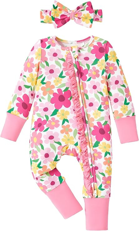 PATPAT Baby Girl Boy Footie Clothes, Bamboo Viscose, 2-Way Zipper, Fold-Over Mittens & Cuffs with... | Amazon (US)