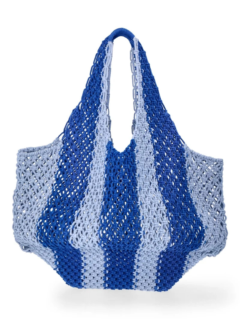 No Boundaries Women's Festival Crochet Striped Hobo Bag, Caribbean Blue Stripe | Walmart (US)