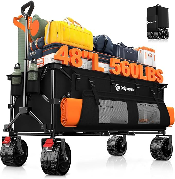 48" L Collapsible Wagon Cart Foldable, 560lbs Weight Capacity 300L Heavy Duty Folding Beach Wagon... | Amazon (US)